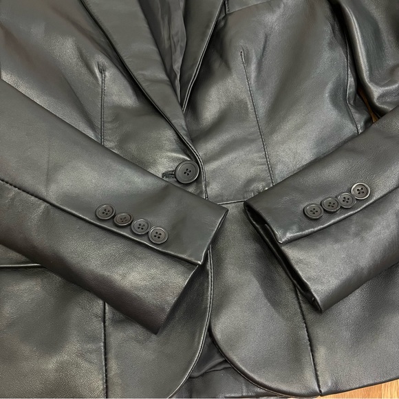 LaMarque Elza Notched Collar Black Leather Blazer Jacket - Picture 7 of 15